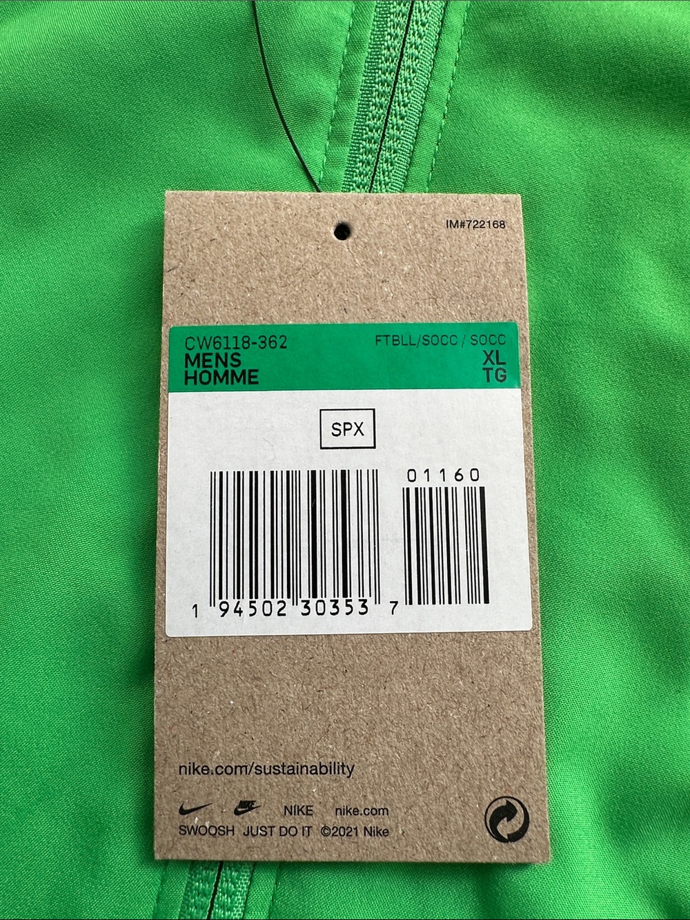 Nike Men’s Full-Zip Windbreaker Jacket Green NWT Size XL running - Picture 2 of 9